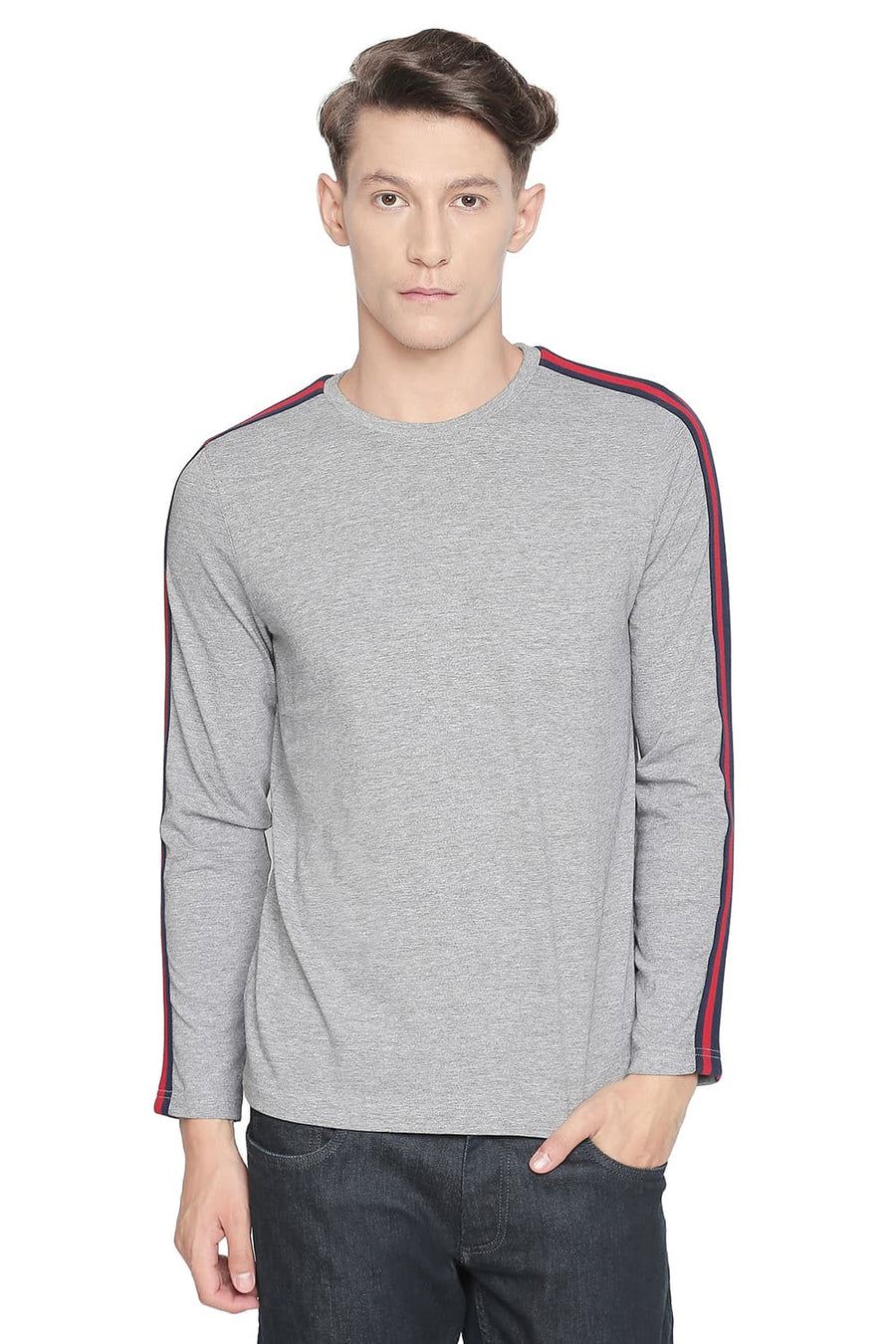 BASICS MUSCLE FIT HEATHER GREY LONG SLEEVE T SHIRT