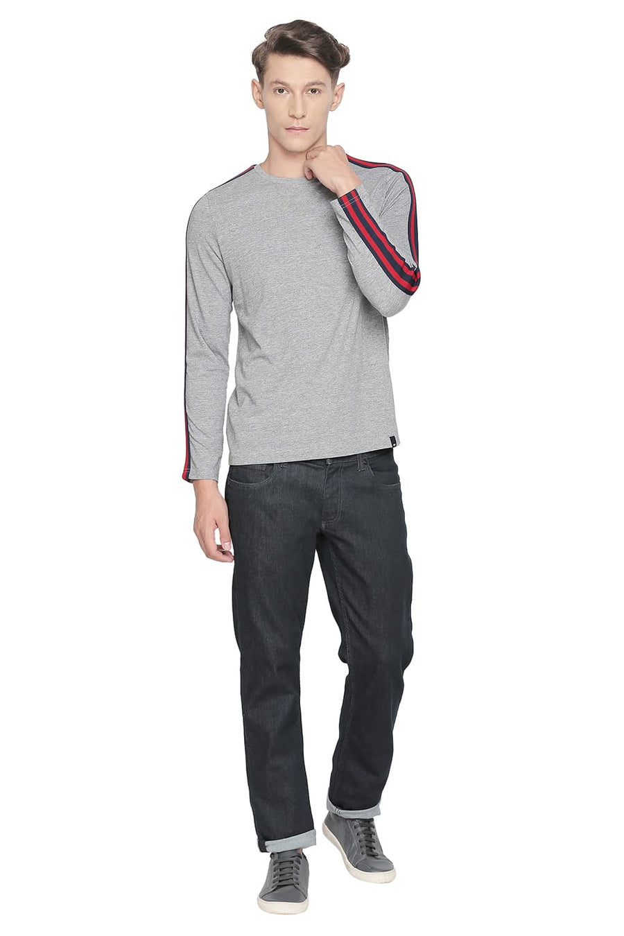 BASICS MUSCLE FIT HEATHER GREY LONG SLEEVE T SHIRT