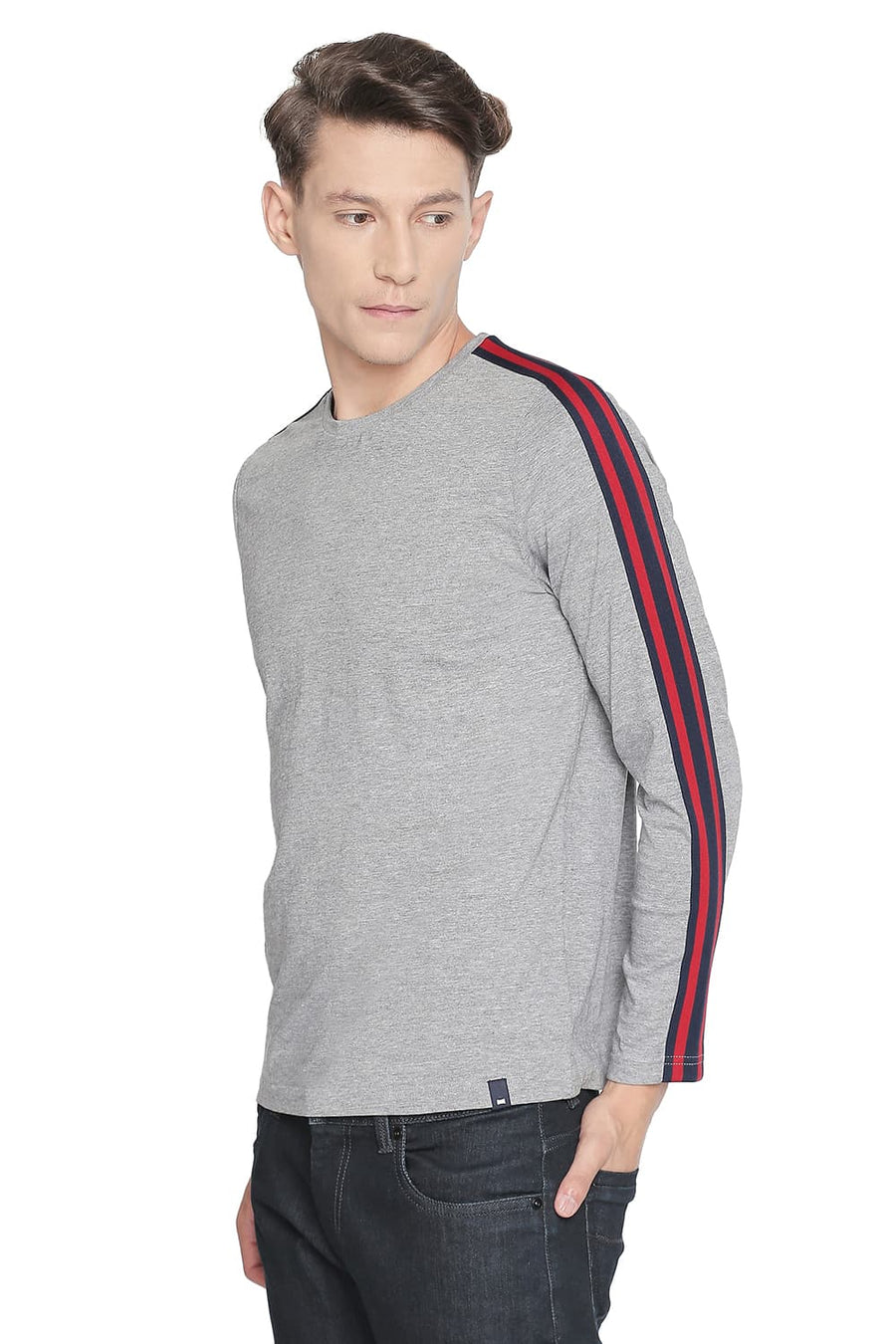 BASICS MUSCLE FIT HEATHER GREY LONG SLEEVE T SHIRT