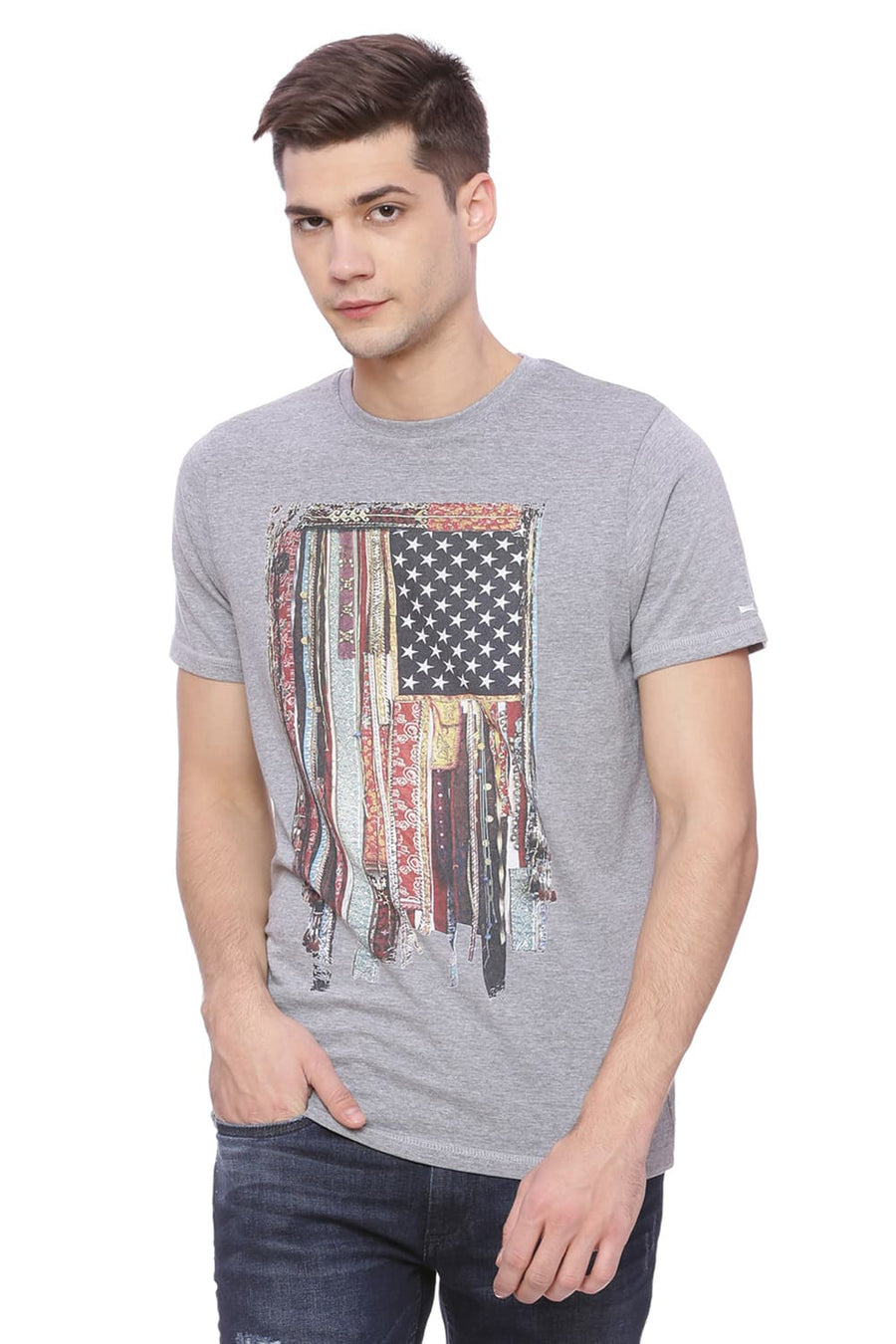 BASICS MUSCLE FIT HEATHER GRAY CREW NECK T SHIRT