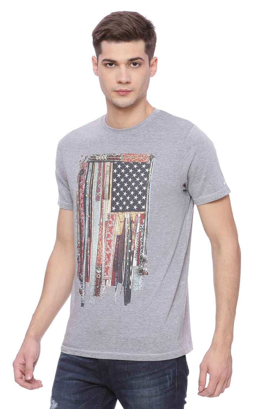 BASICS MUSCLE FIT HEATHER GRAY CREW NECK T SHIRT