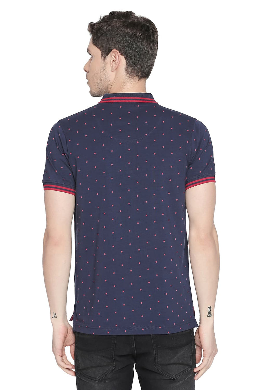 BASICS MUSCLE FIT MEDIEVAL BLUE PRINTED STRETCH POLO T SHIRT