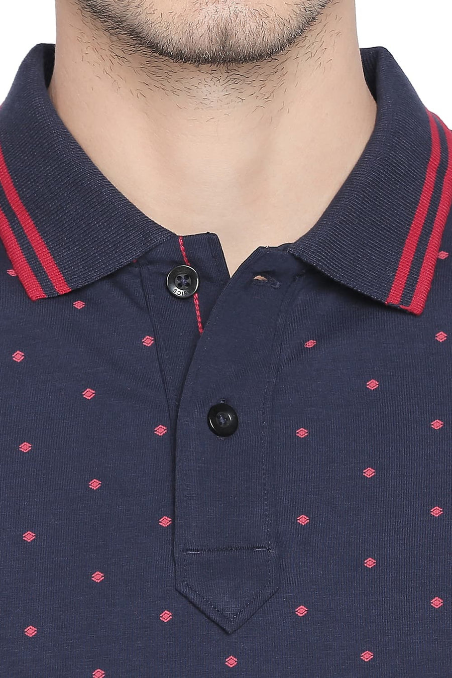 BASICS MUSCLE FIT MEDIEVAL BLUE PRINTED STRETCH POLO T SHIRT