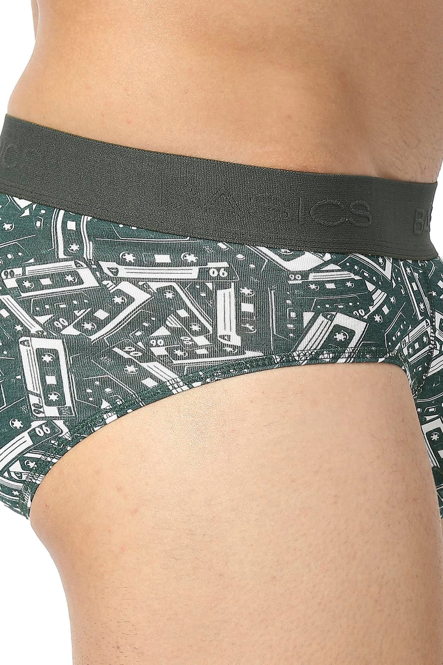BASICS GREEN PRINTED STRETCHABLE FASHION BRIEF