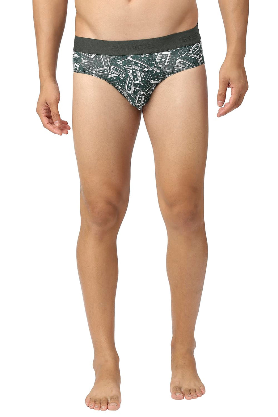 BASICS GREEN PRINTED STRETCHABLE FASHION BRIEF