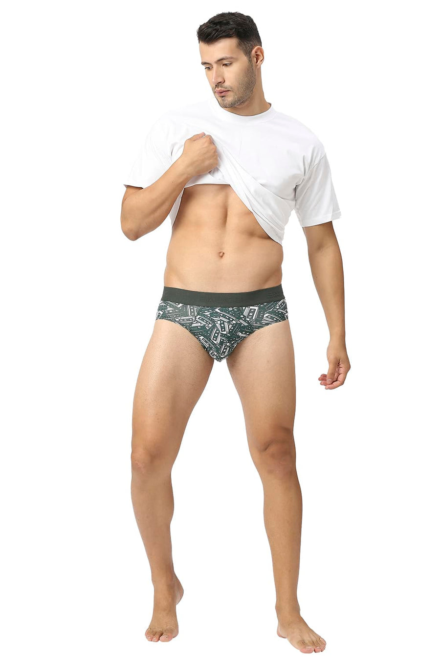 BASICS GREEN PRINTED STRETCHABLE FASHION BRIEF