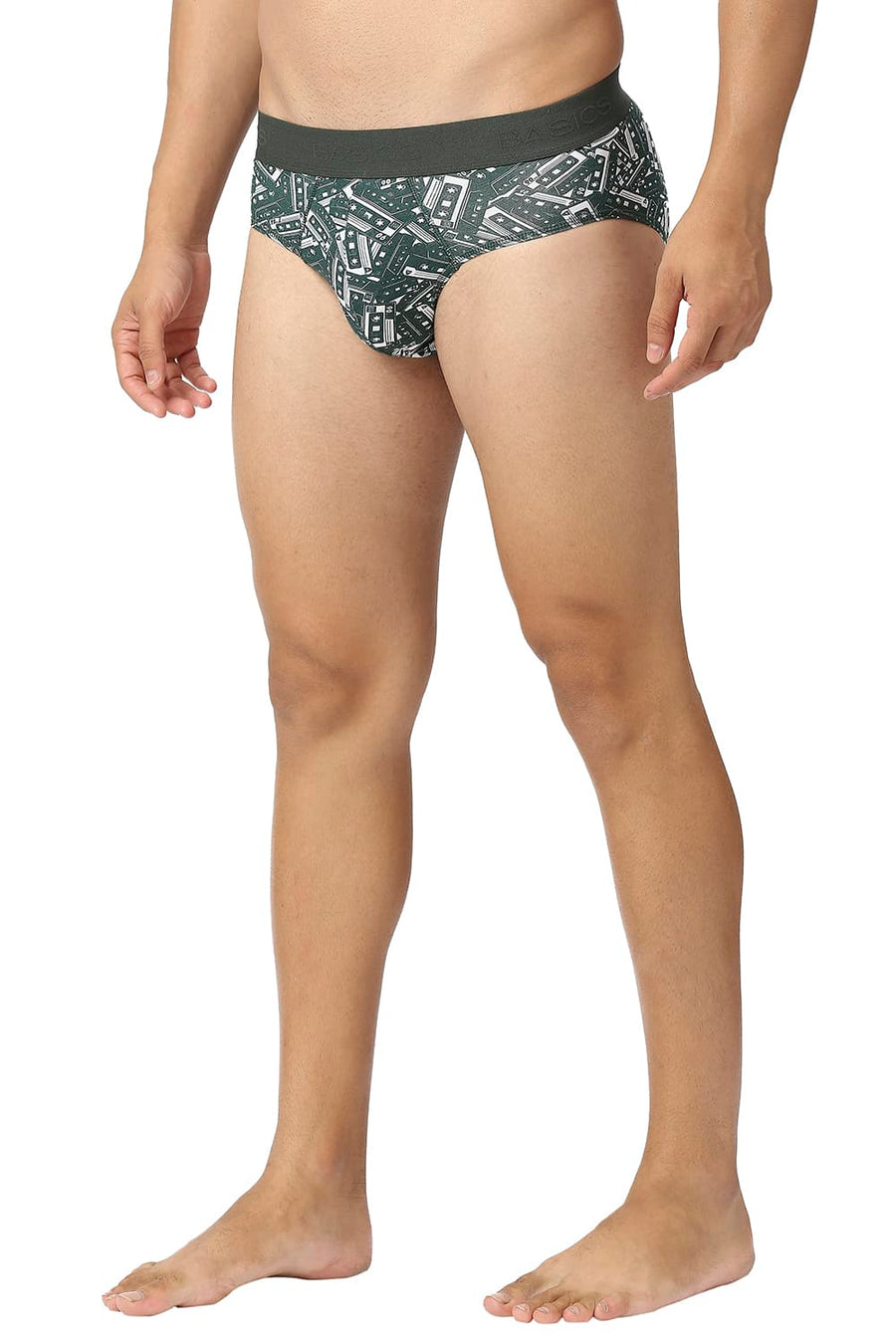 BASICS GREEN PRINTED STRETCHABLE FASHION BRIEF