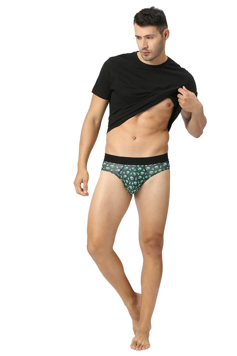 BASICS DARK GREY PRINTED STRETCHABLE FASHION BRIEF
