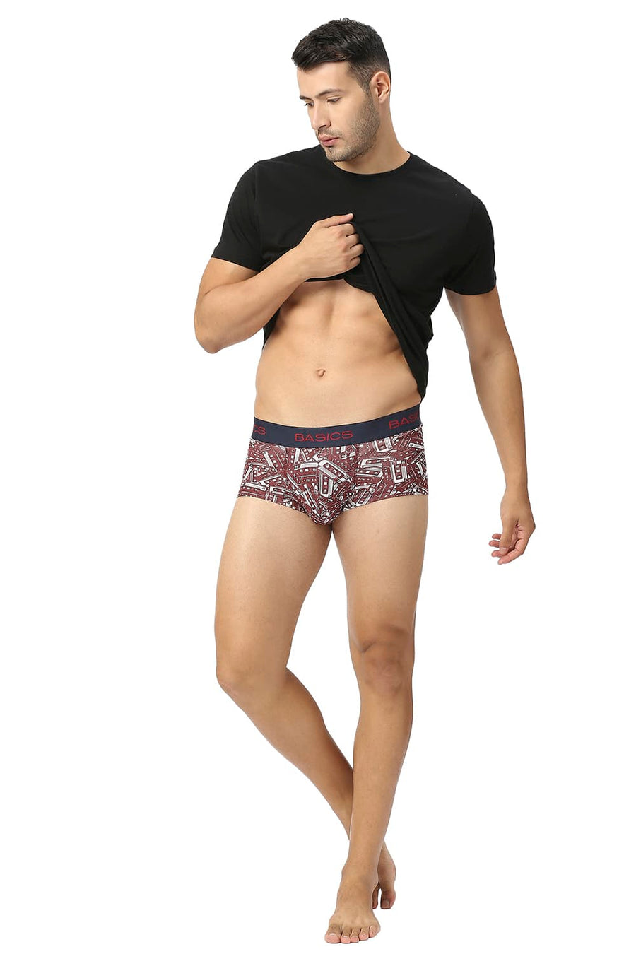 BASICS MAROON PRINTED STRETCHABLE TRUNK