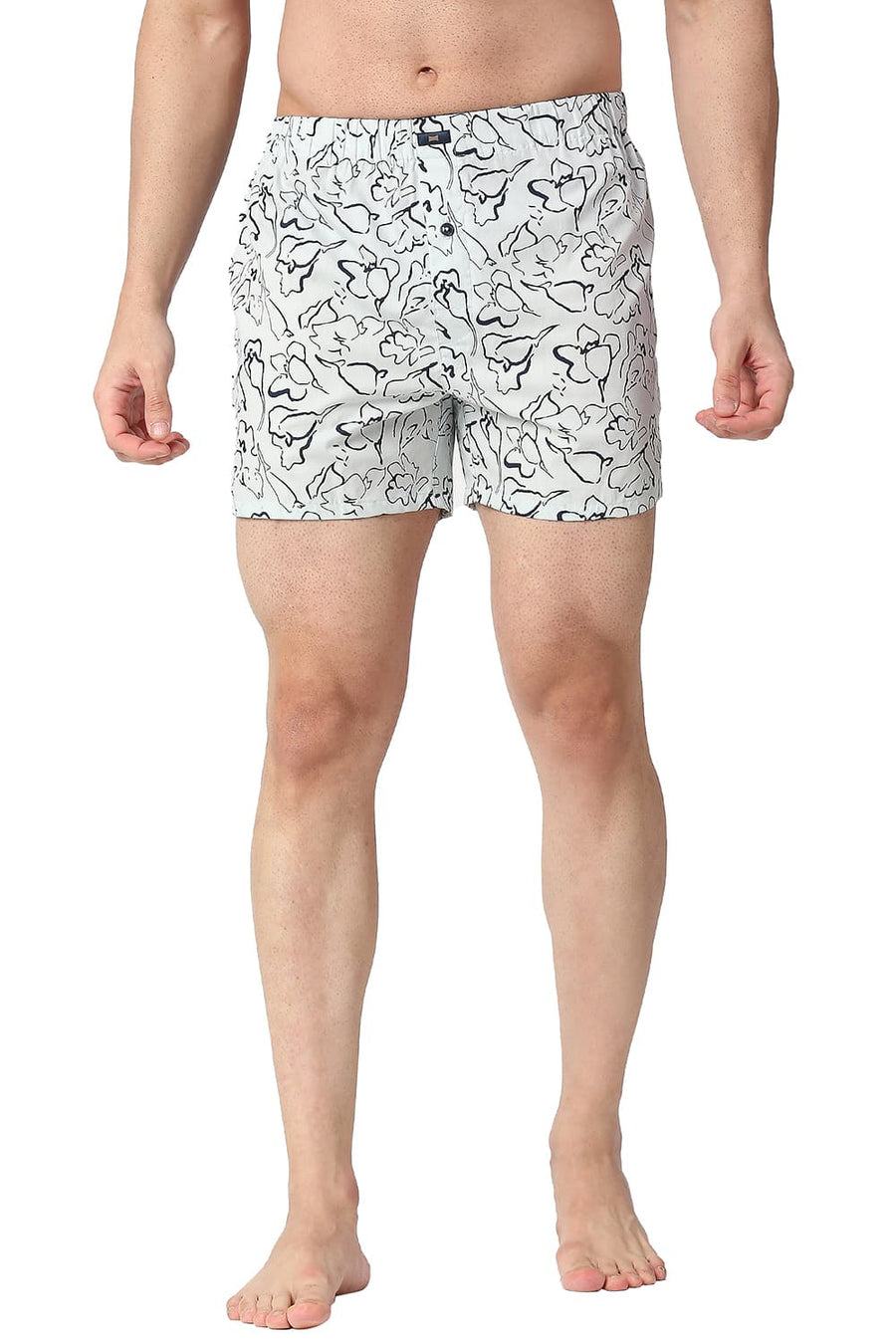 BASICS SLIM FIT BILLOWING GREEN COTTON PRINTED BOXER SHORTS