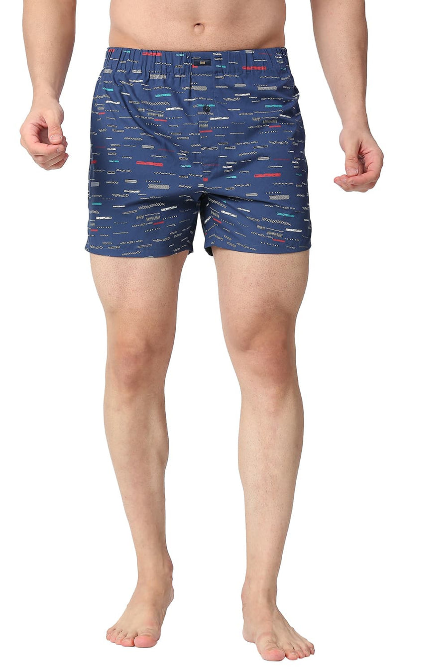 BASICS SLIM FIT STELLAR BLUE COTTON PRINTED BOXER SHORTS