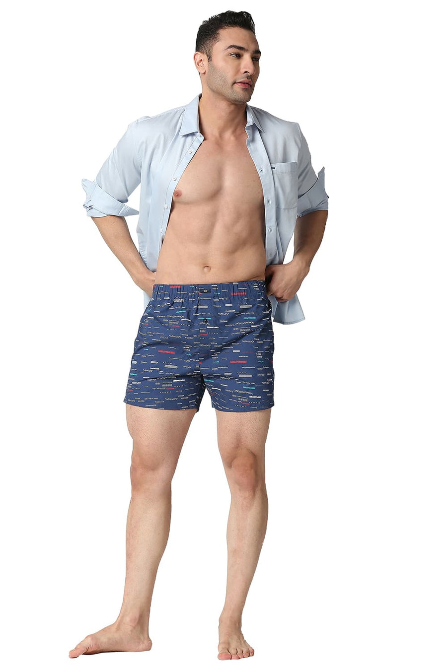 BASICS SLIM FIT STELLAR BLUE COTTON PRINTED BOXER SHORTS