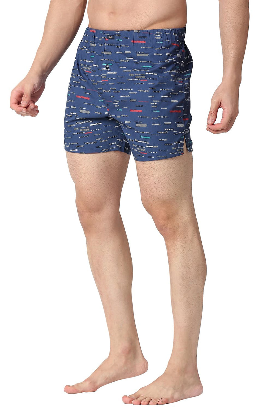 BASICS SLIM FIT STELLAR BLUE COTTON PRINTED BOXER SHORTS