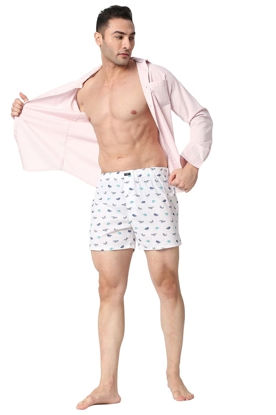 BASICS SLIM FIT LUCENT WHITE COTTON PRINTED BOXER SHORTS