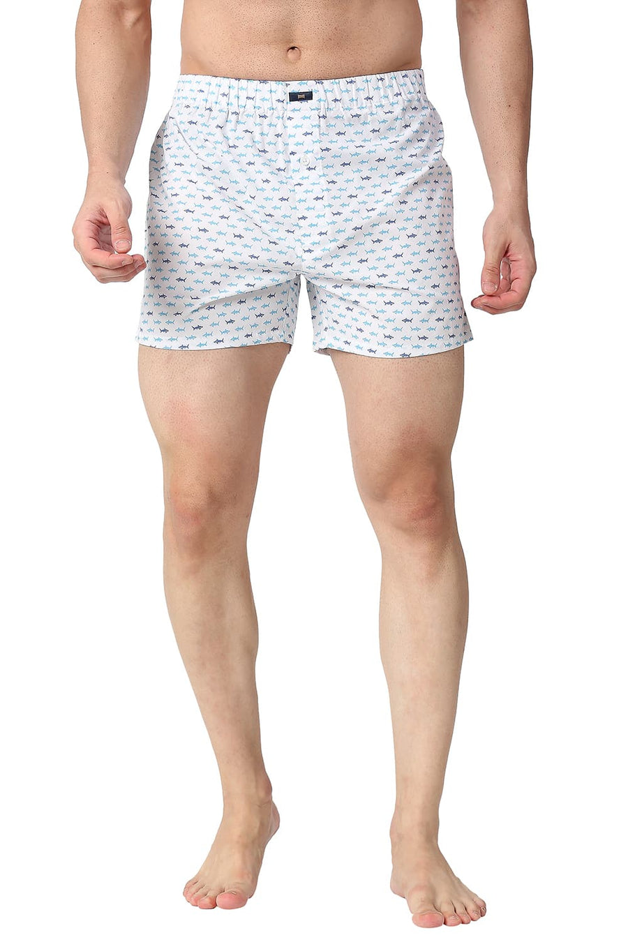 BASICS SLIM FIT MARSHMALLOW WHITE COTTON PRINTED BOXER SHORTS