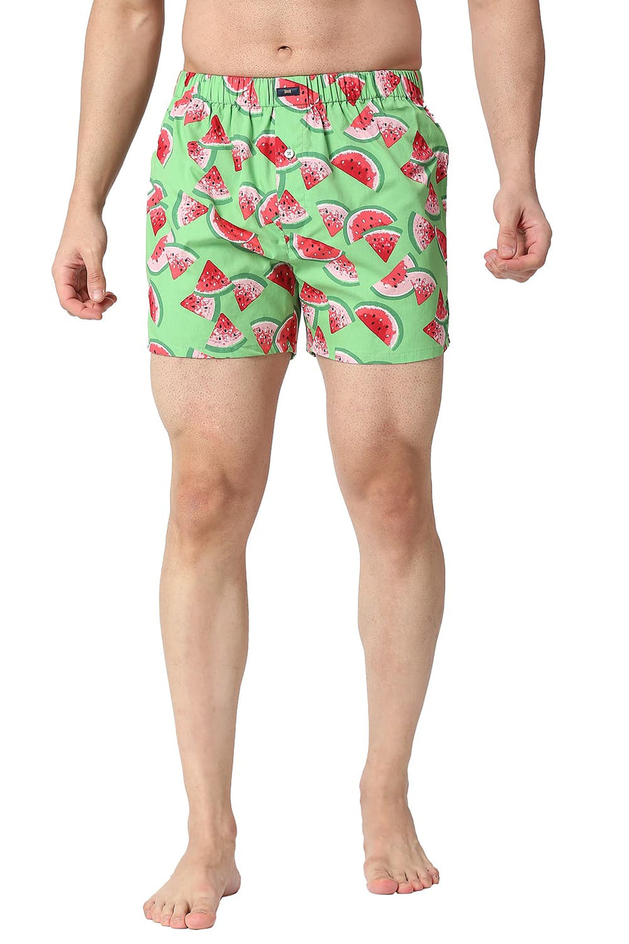 BASICS SLIM FIT SUMMER GREEN COTTON PRINTED BOXER SHORTS