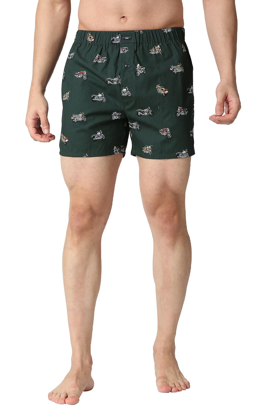 BASICS SLIM FIT BISTRO GREEN COTTON PRINTED BOXER SHORTS