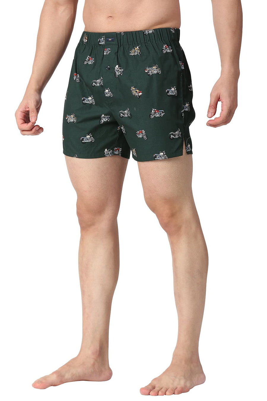 BASICS SLIM FIT BISTRO GREEN COTTON PRINTED BOXER SHORTS