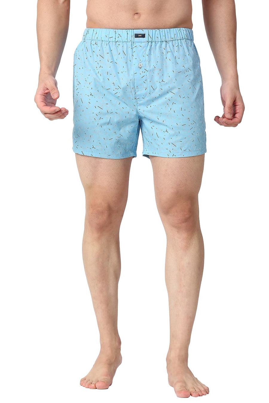 BASICS SLIM FIT ETHEREAL AQUA COTTON PRINTED BOXER SHORTS