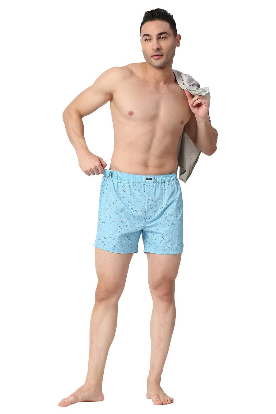 BASICS SLIM FIT ETHEREAL AQUA COTTON PRINTED BOXER SHORTS