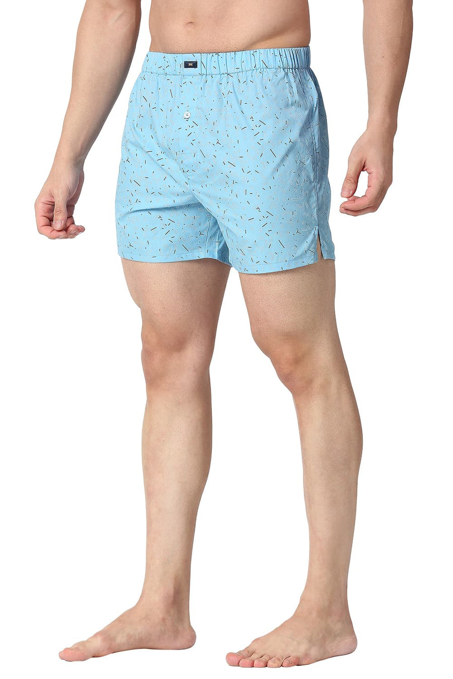 BASICS SLIM FIT ETHEREAL AQUA COTTON PRINTED BOXER SHORTS
