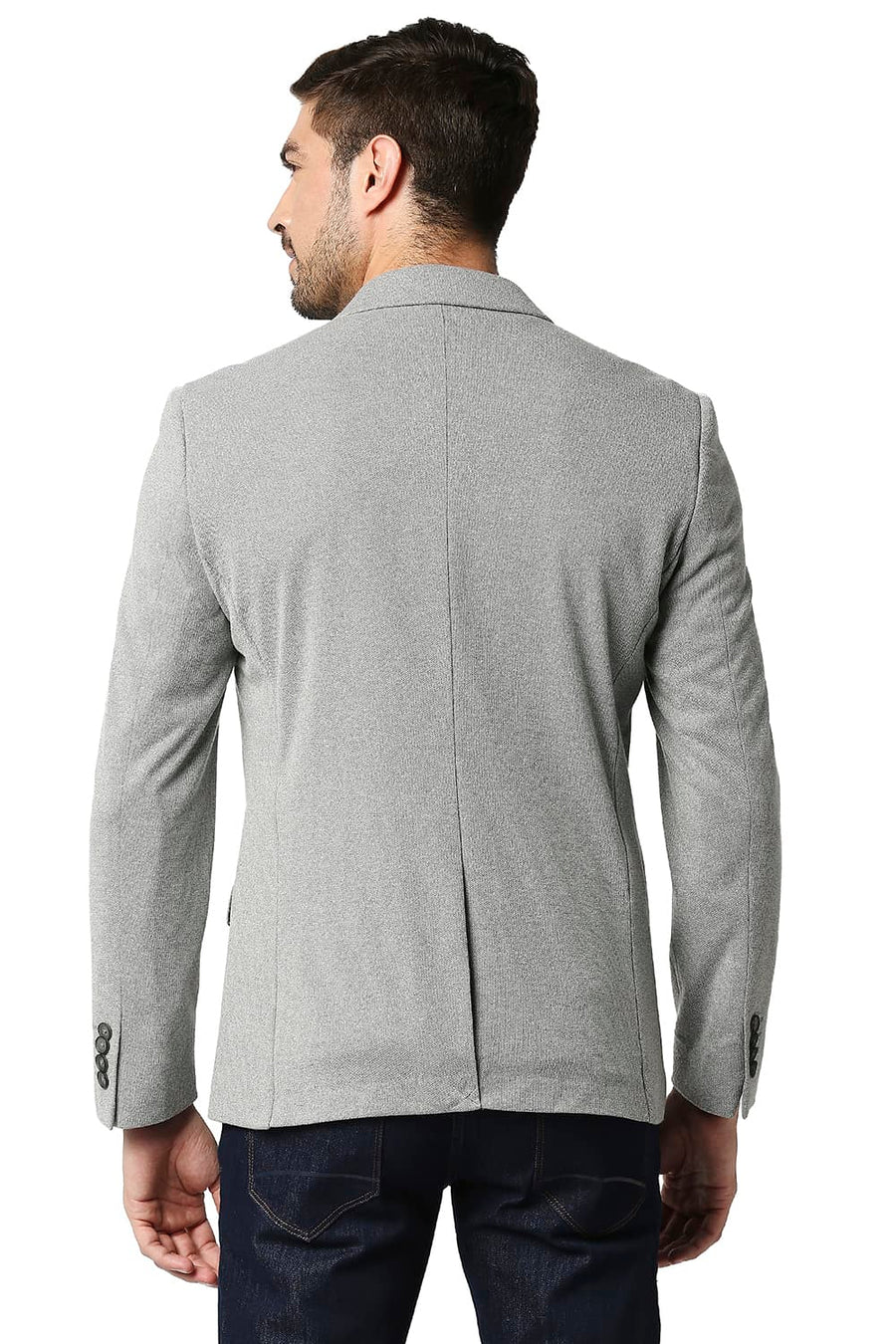BASICS COMFORT FIT HARBOR MIST GREY BROKEN TWILL KNIT BLAZERS