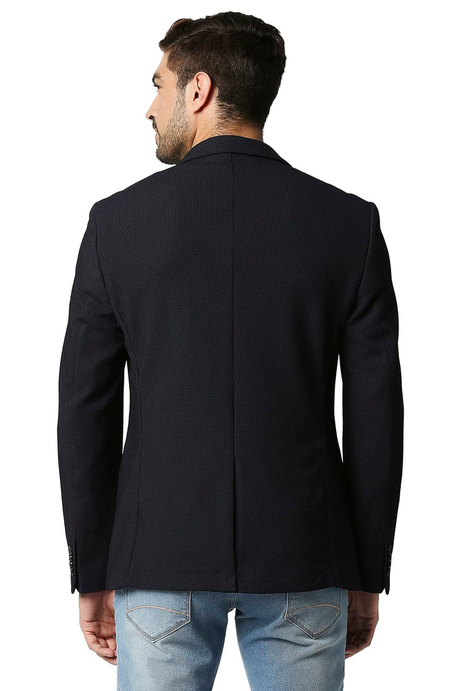 BASICS COMFORT FIT ECLIPSE NAVY DOBBY CHECK KNIT BLAZERS