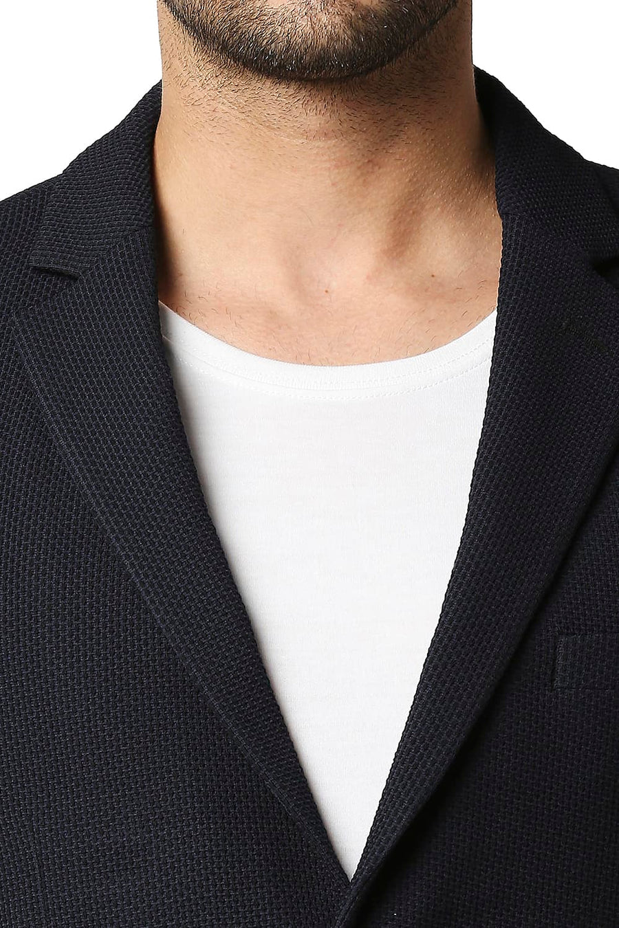 BASICS COMFORT FIT ECLIPSE NAVY DOBBY CHECK KNIT BLAZERS