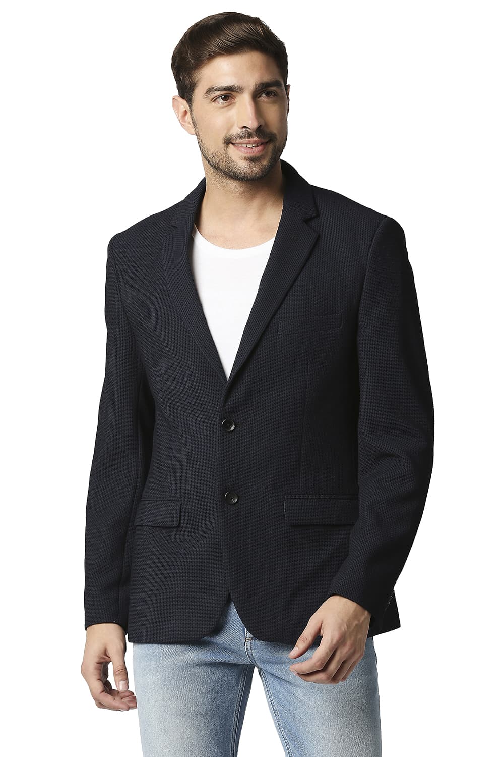 BASICS COMFORT FIT DOBBY CHECK KNIT BLAZERS