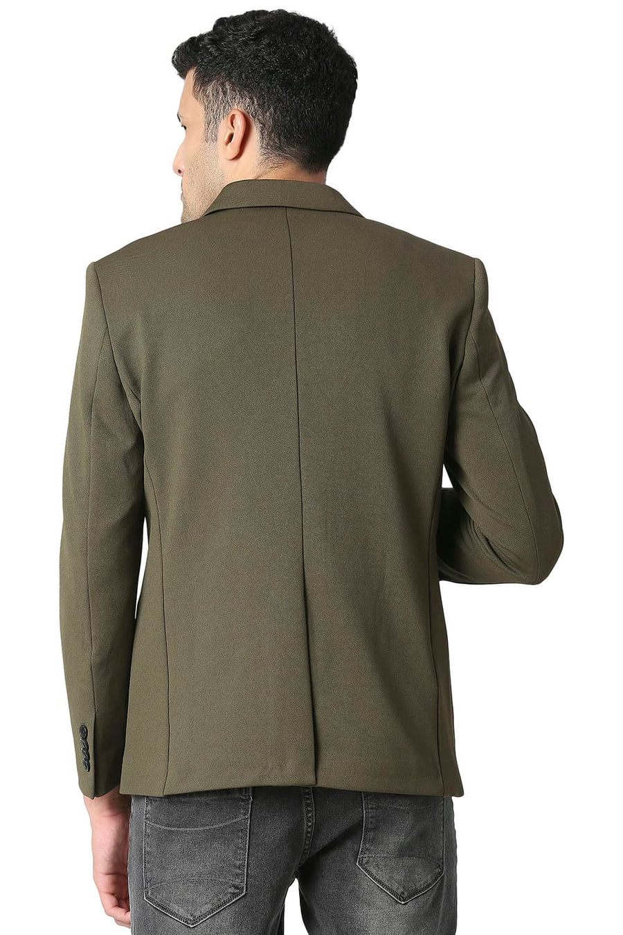 BASICS COMFORT FIT WINTER MOSS OLIVE SELF STRUCTURE KNIT BLAZERS