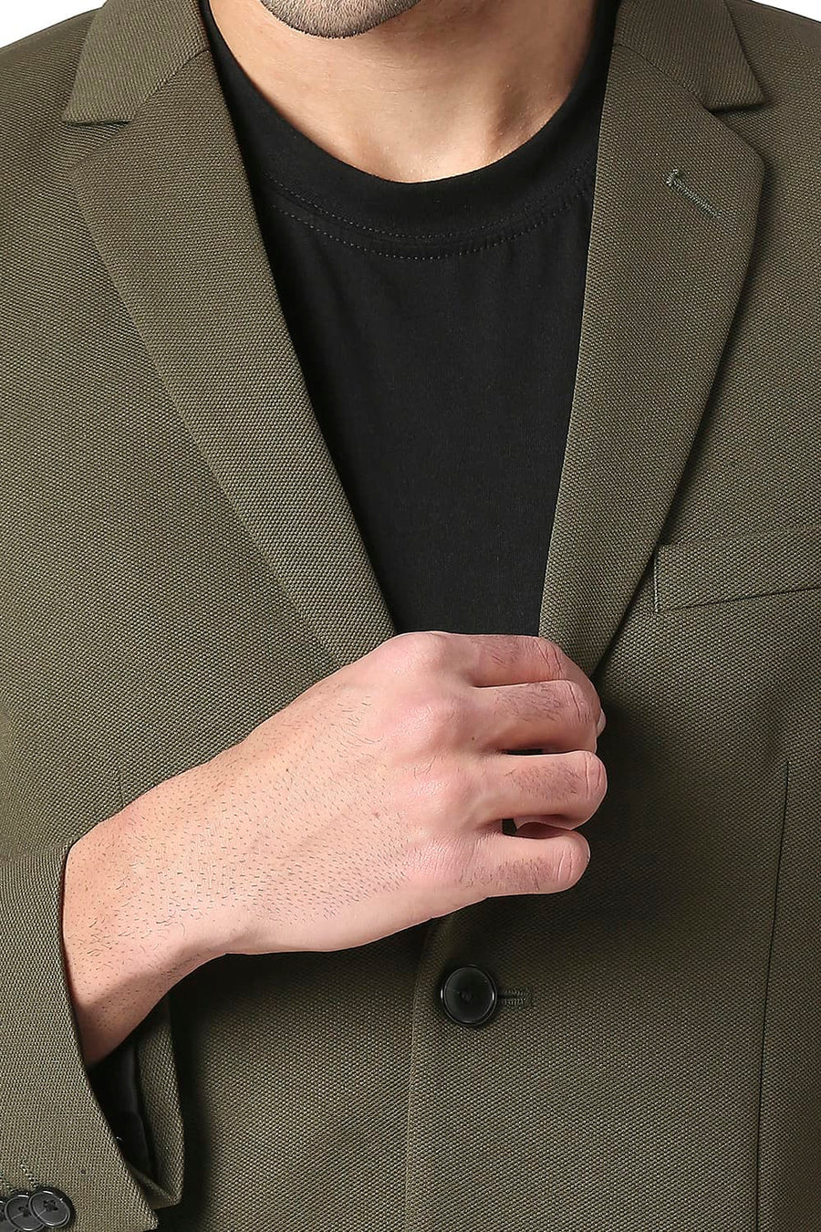 BASICS COMFORT FIT WINTER MOSS OLIVE SELF STRUCTURE KNIT BLAZERS