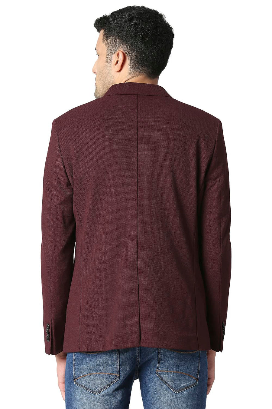 BASICS COMFORT FIT MAHOGANY WINE SELF STRUCTURE KNIT BLAZERS