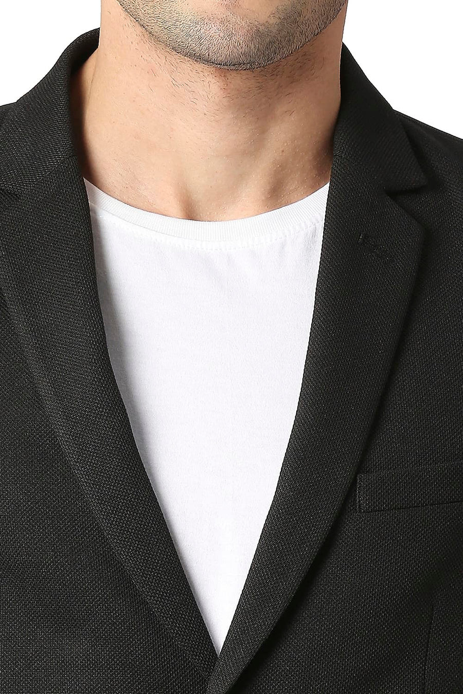 BASICS COMFORT FIT METEORITE BLACK SELF STRUCTURE KNIT BLAZERS