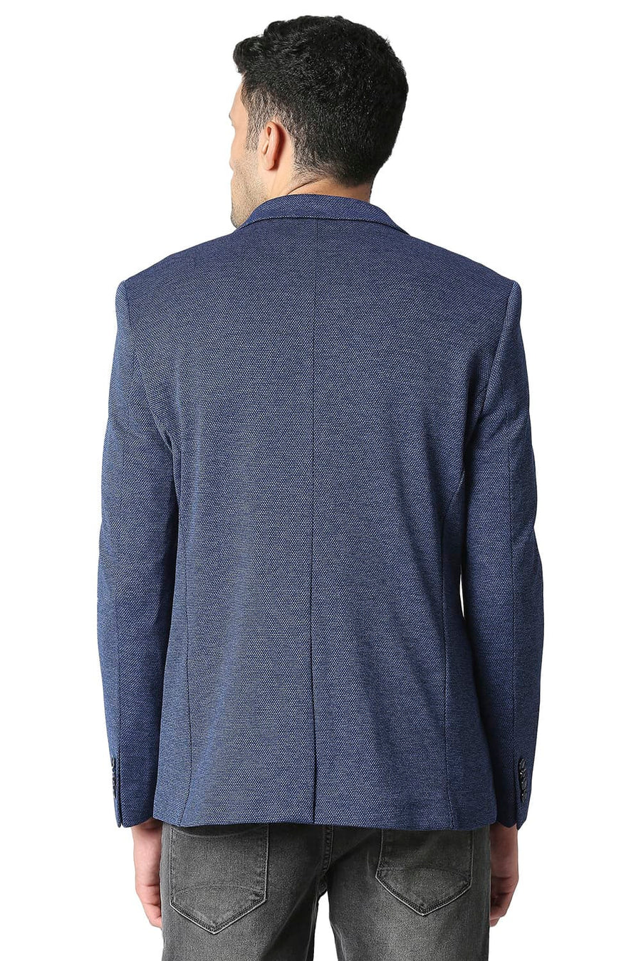 BASICS COMFORT FIT LOLITE BLUE HONEYCOMB KNIT BLAZERS