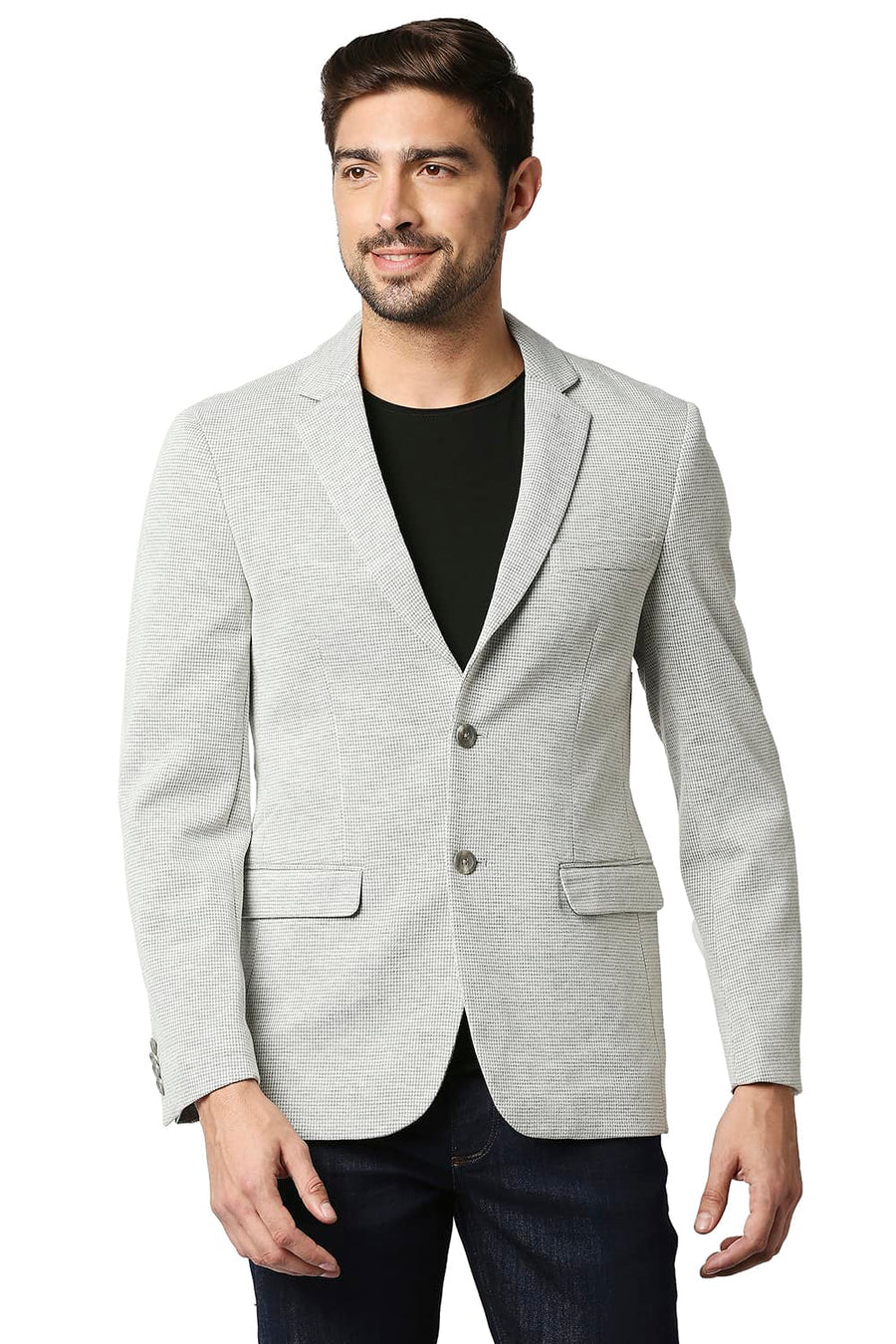 BASICS COMFORT FIT GRIFFIN ECRU HOUNDS TOOTH KNIT BLAZERS