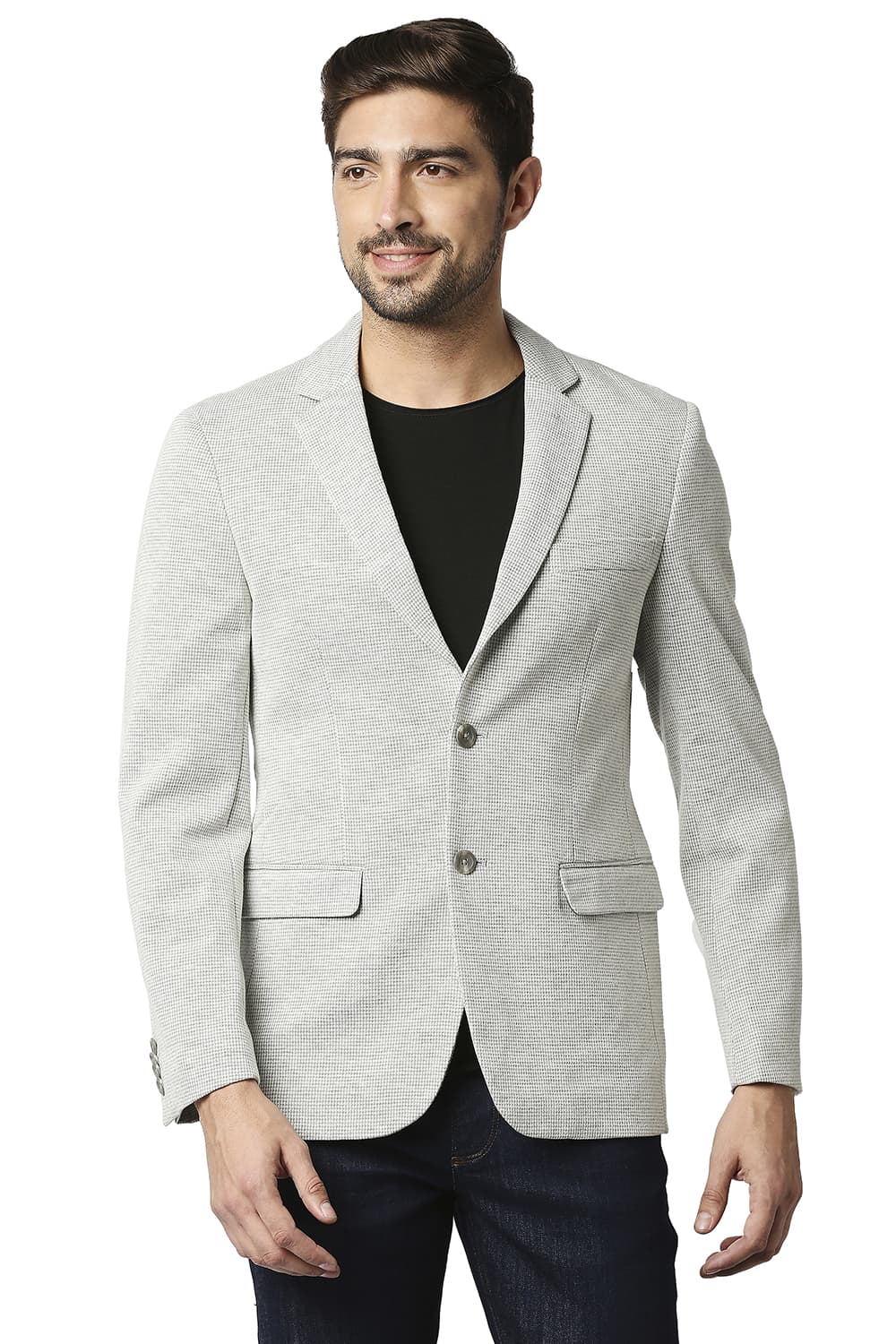 BASICS COMFORT FIT HOUNDS TOOTH KNIT BLAZERS