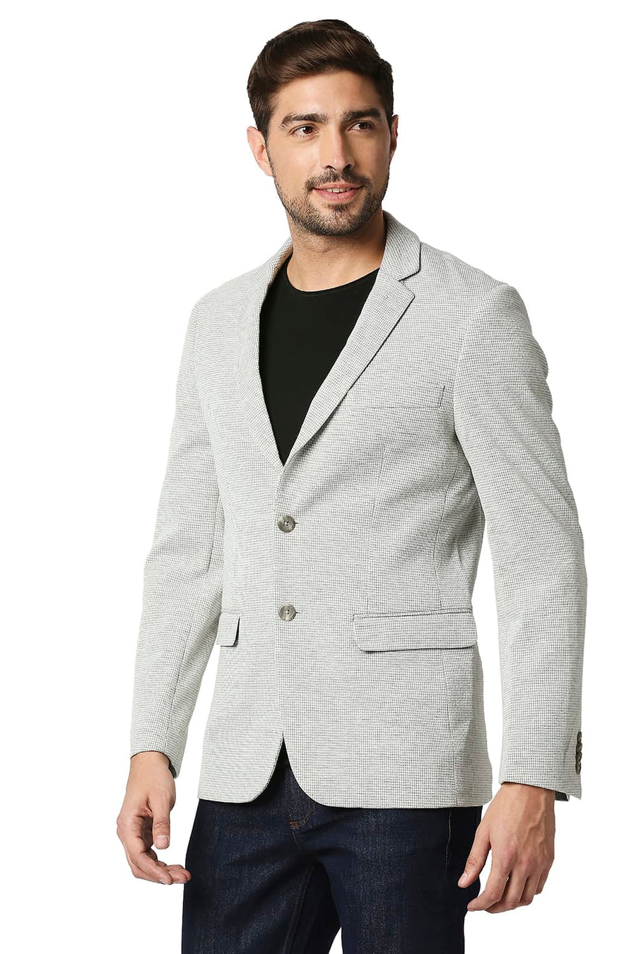 BASICS COMFORT FIT GRIFFIN ECRU HOUNDS TOOTH KNIT BLAZERS