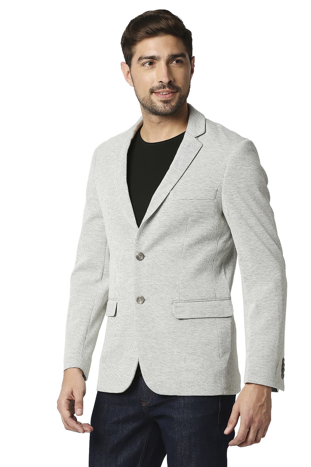 BASICS COMFORT FIT HOUNDS TOOTH KNIT BLAZERS