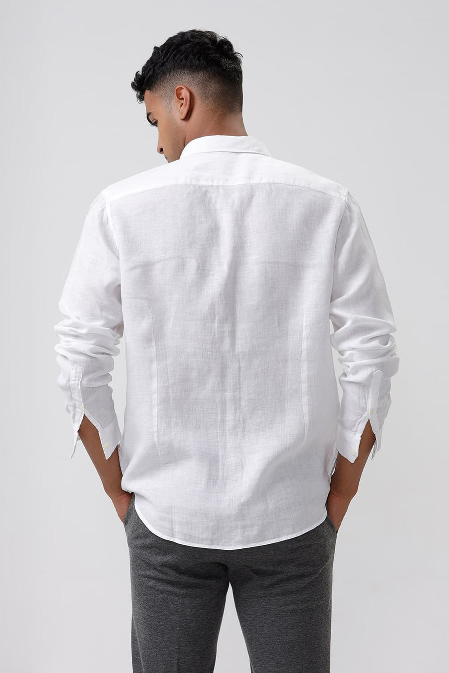 BASICS SLIM FIT SNOW WHITE LINEN SHIRT