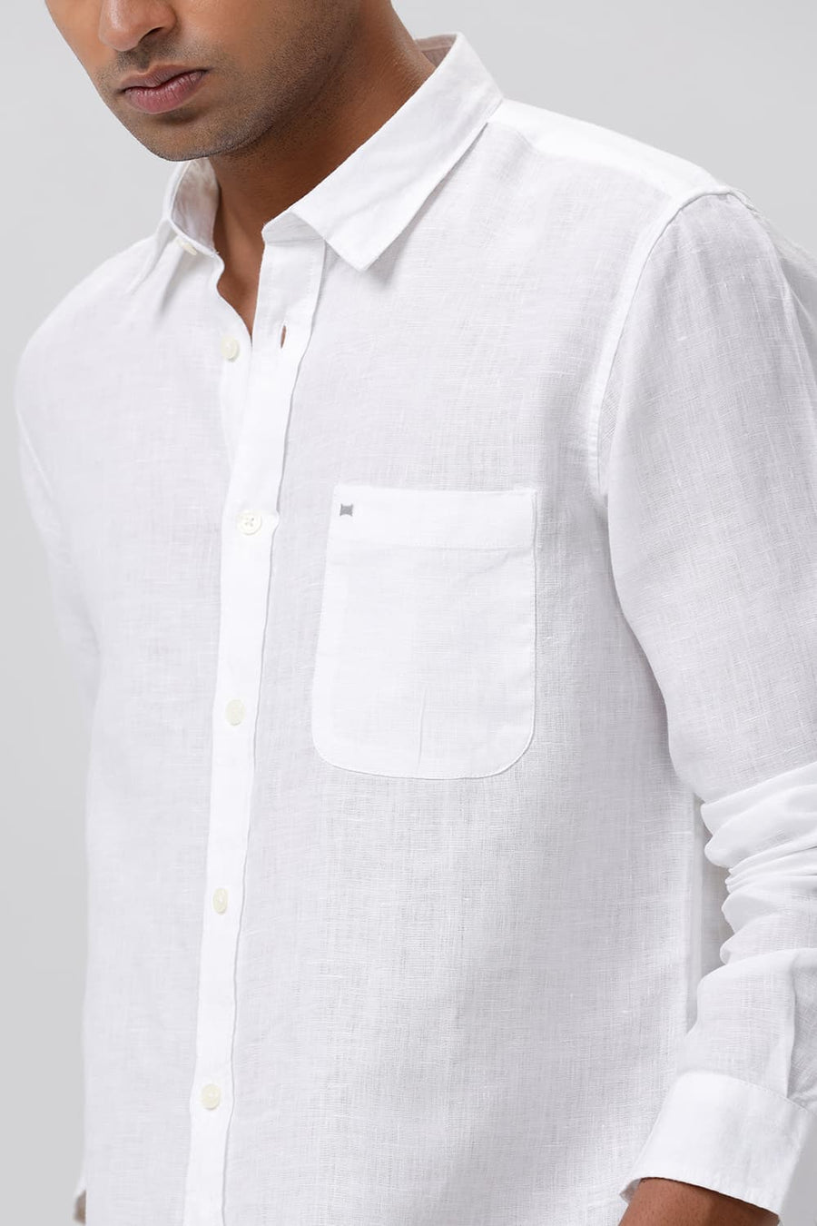 BASICS SLIM FIT SNOW WHITE LINEN SHIRT
