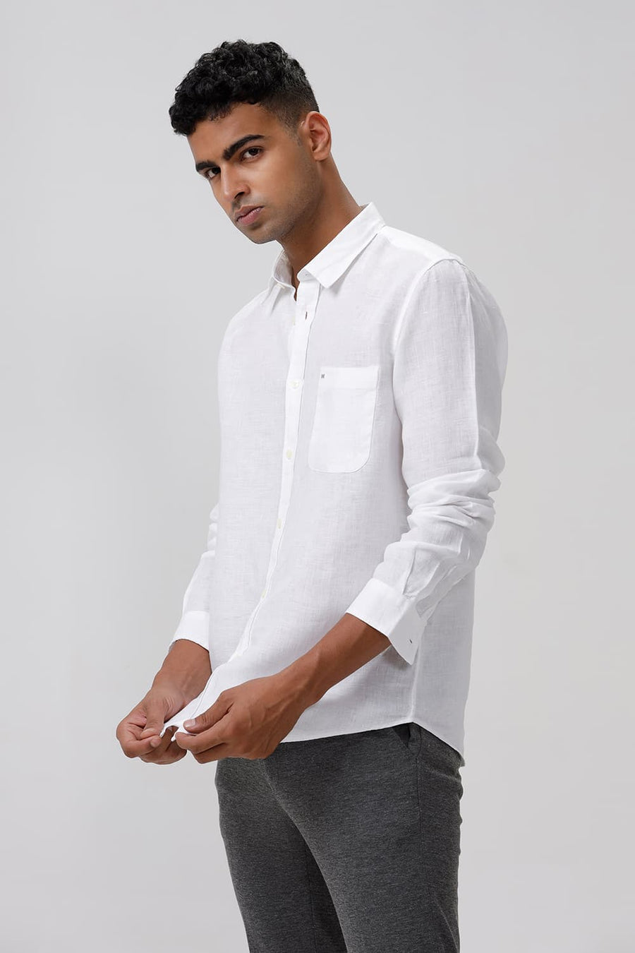 BASICS SLIM FIT SNOW WHITE LINEN SHIRT