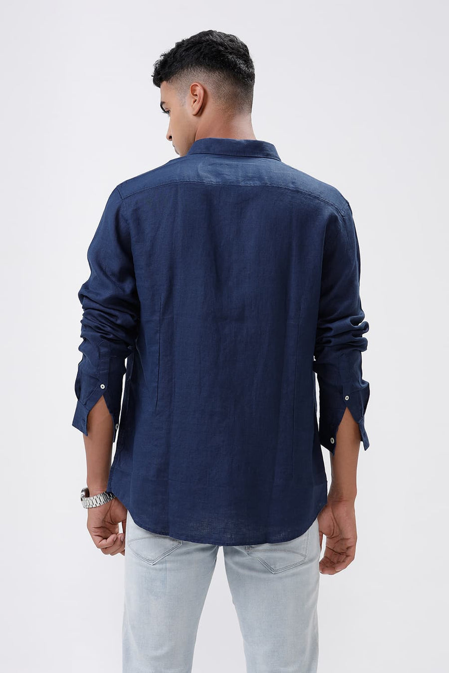 BASICS SLIM FIT NAVY IRIS LINEN SHIRT