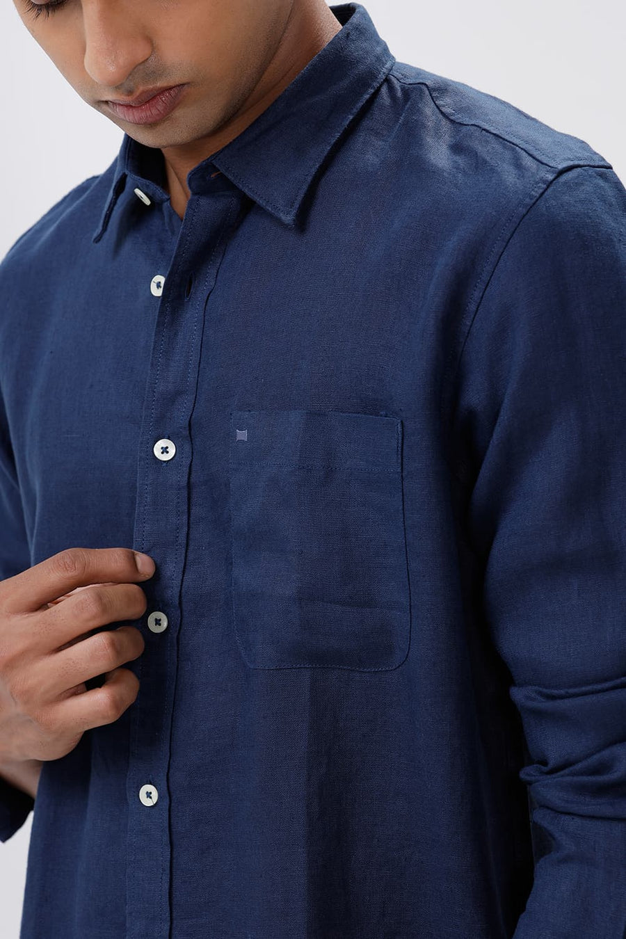 BASICS SLIM FIT NAVY IRIS LINEN SHIRT