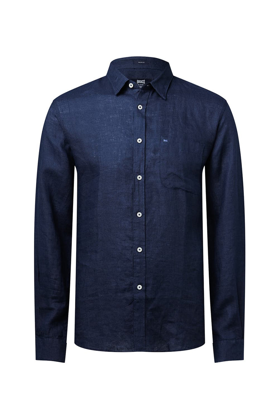 BASICS SLIM FIT NAVY IRIS LINEN SHIRT