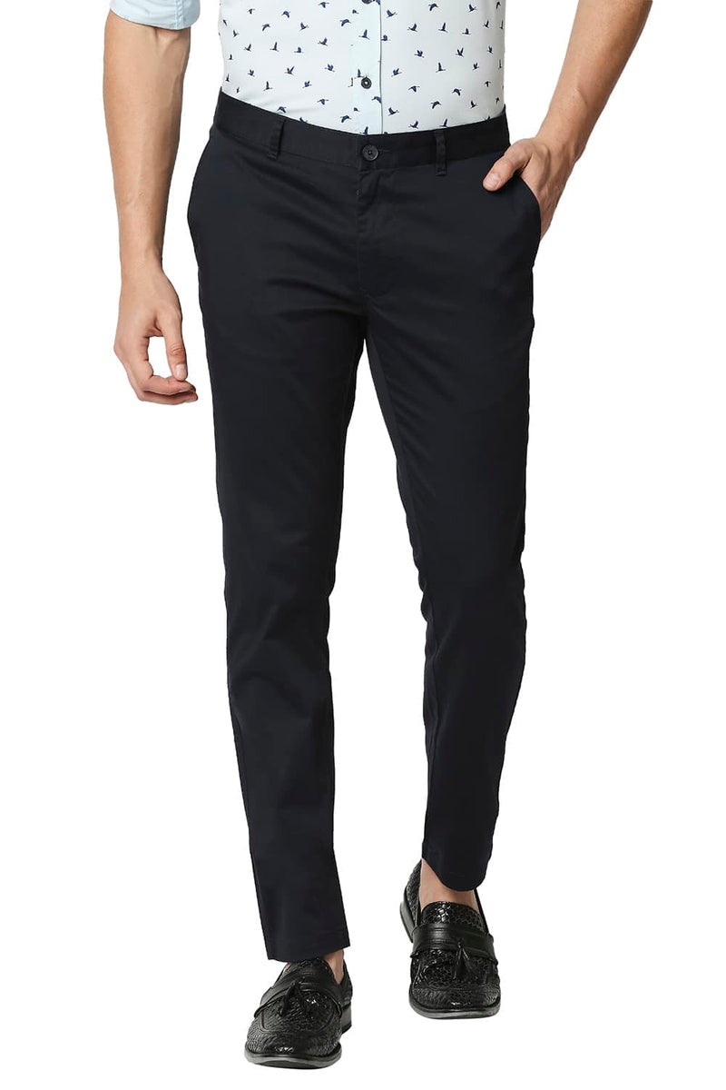 BASICS TAPERED FIT SATIN STRETCH TROUSERS