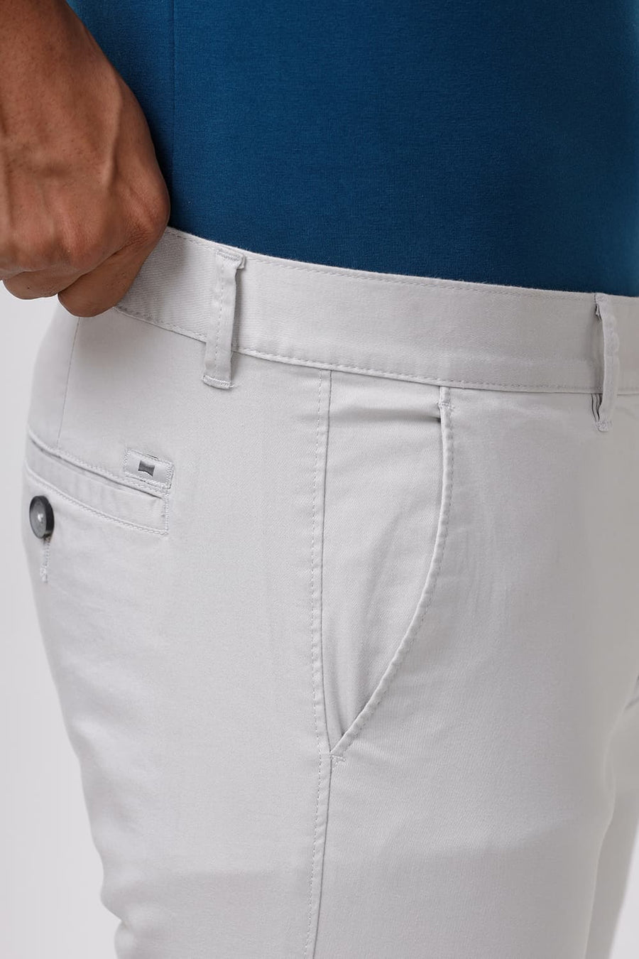 BASICS TAPERED FIT ANTARCTICA GREY SATIN STRETCH TROUSERS