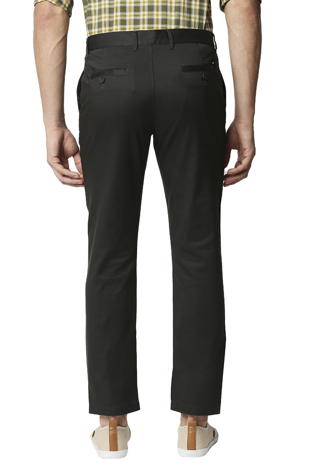 BASICS TAPERED FIT SATIN STRETCH TROUSERS