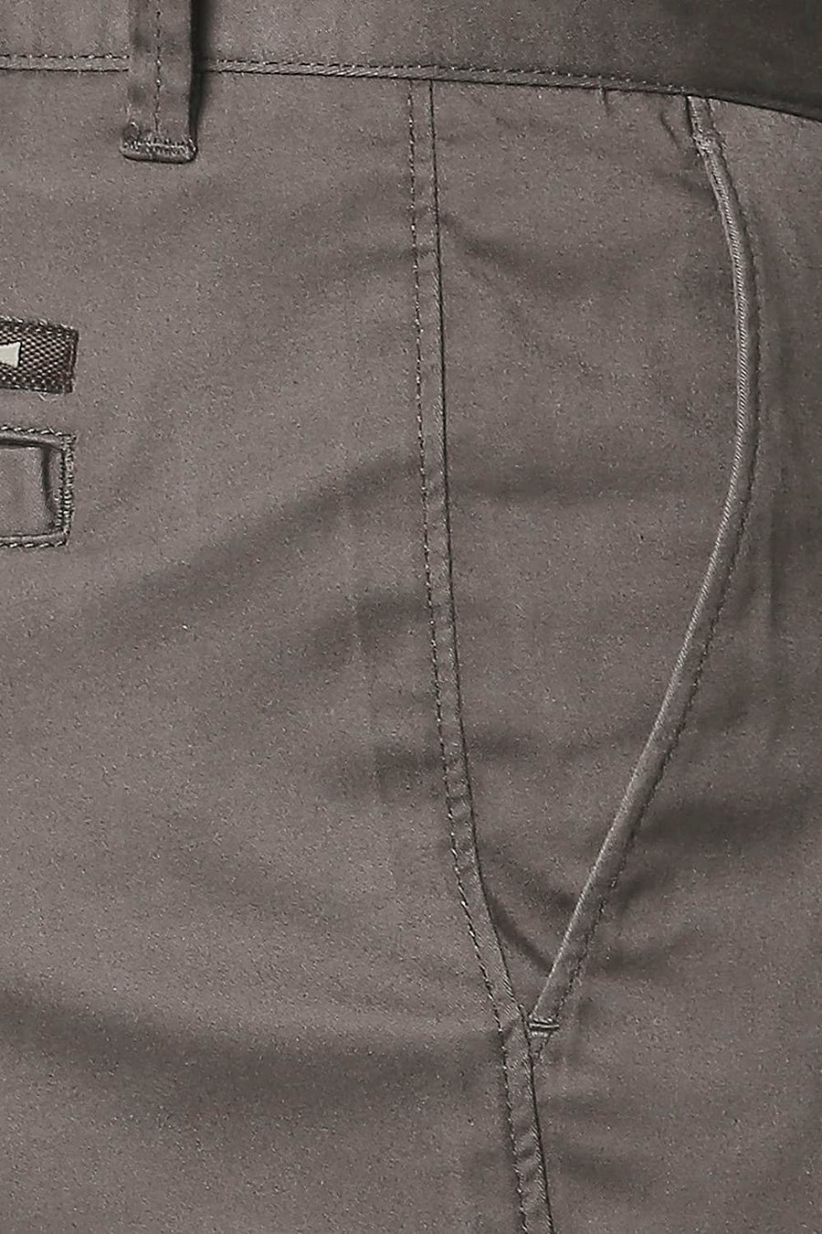 BASICS TAPERED FIT IRON BROWN SATIN STRETCH TROUSERS
