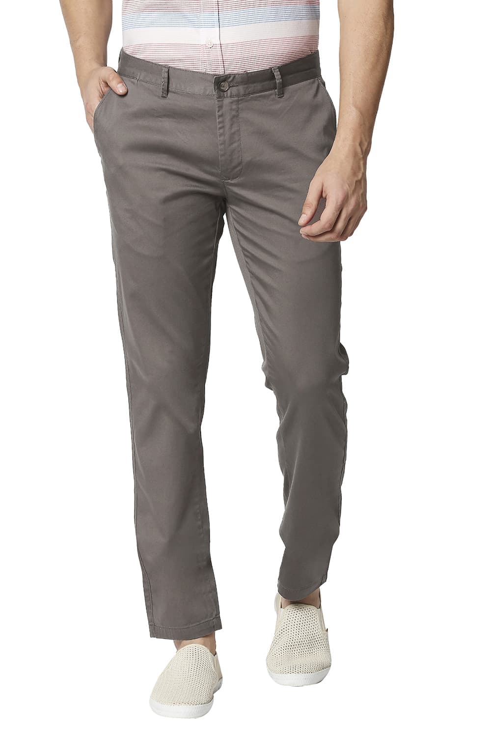 BASICS TAPERED FIT SATIN STRETCH TROUSERS