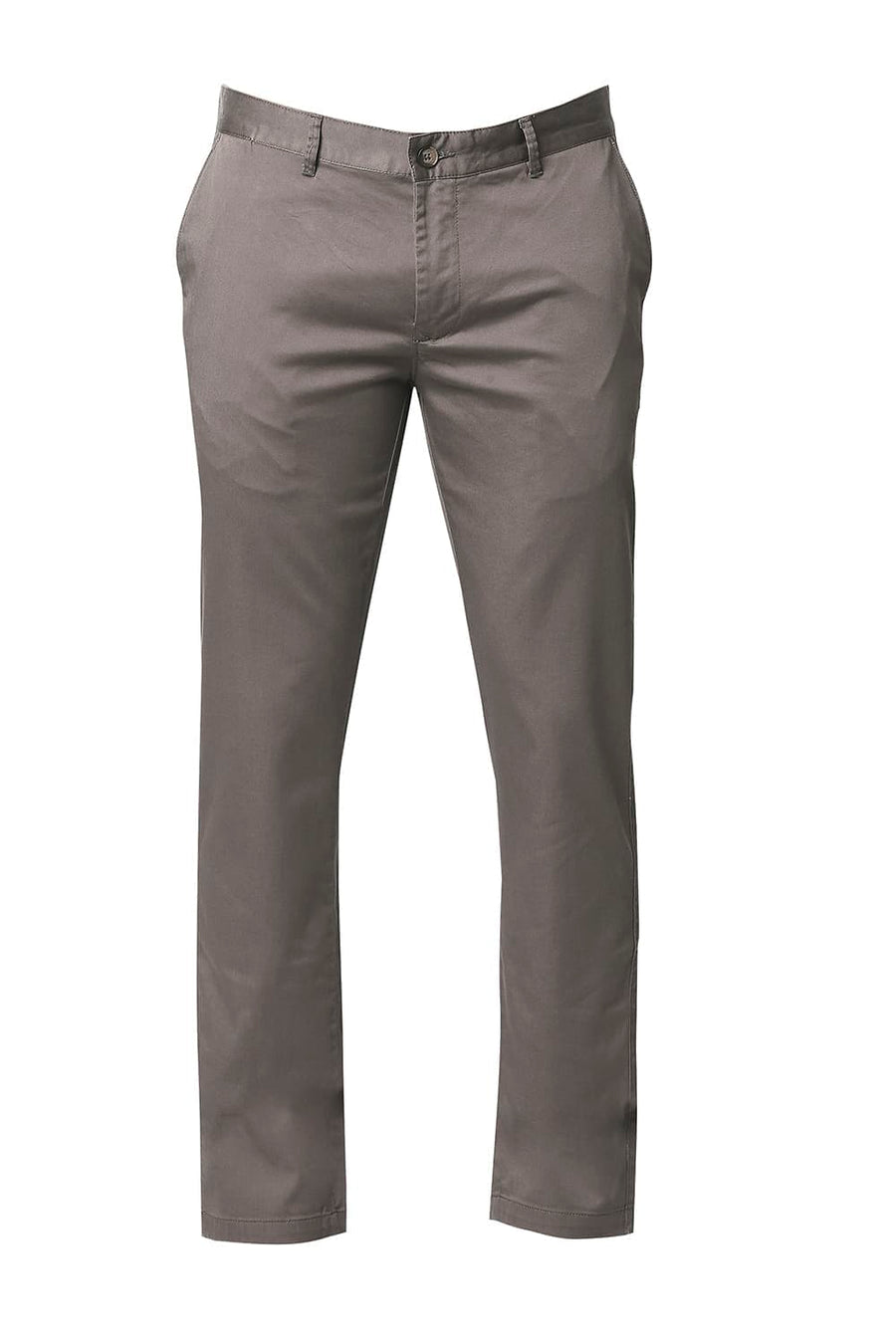 BASICS TAPERED FIT IRON BROWN SATIN STRETCH TROUSERS